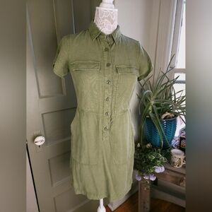 J.Crew Army Green One Piece Lyocell Button-Down Mini Dress Women's 2